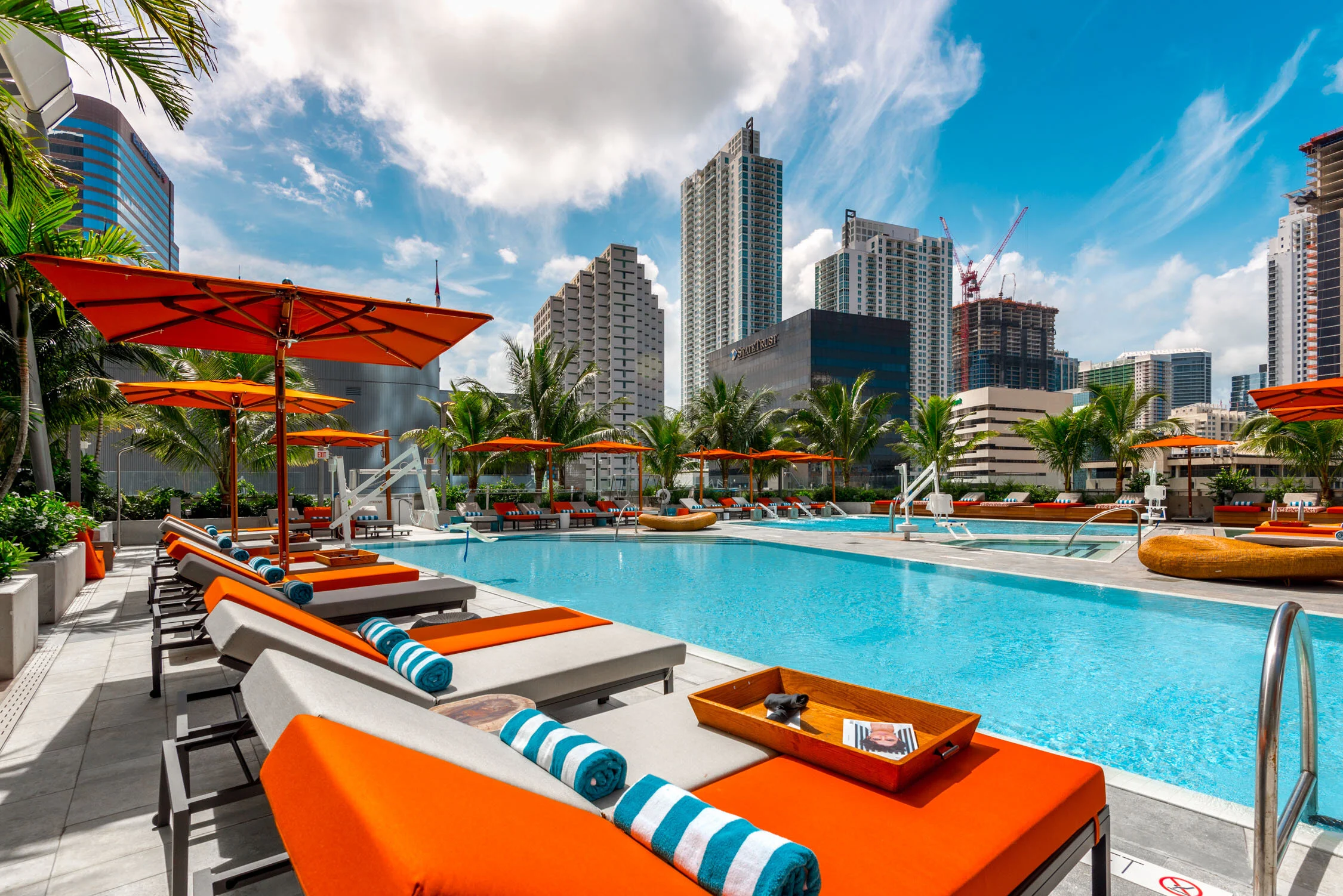 EAST Hotel Miami is a modern luxury Miami hotel in Brickell with panoramic skyline views, spacious contemporary rooms, rooftop bar, and resort-style pool with cabanas.