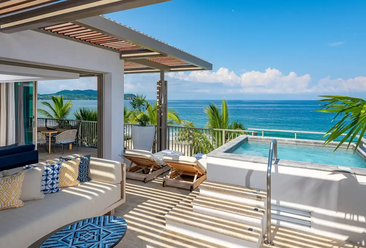 Conrad Punta de Mita oceanfront suite with modern detailing, a top luxury beachfront hotel in Punta Mita, Riviera Nayarit.