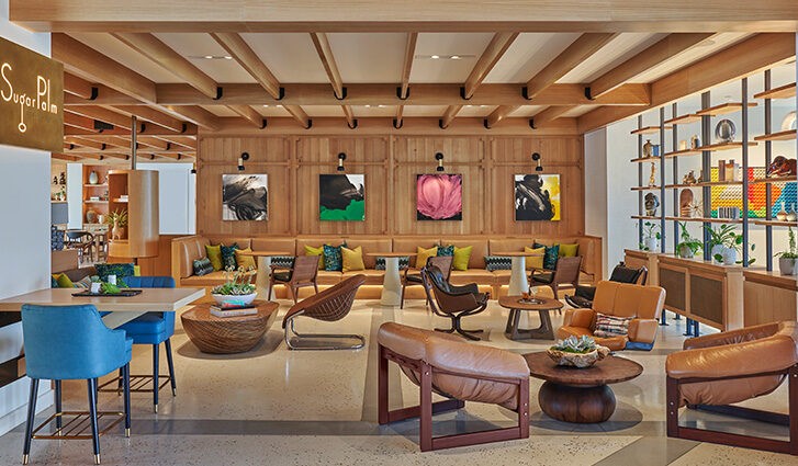 Viceroy Santa Monica beachfront hotel lobby with modern coastal design and ocean-inspired interiors