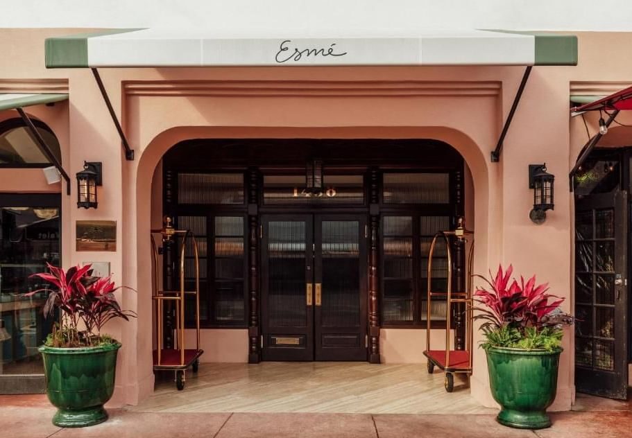 Esmé Miami Beach on Española Way with design-forward rooms, Italian linens, high ceilings, in-room espresso machines, private terraces, rooftop pool and bar, Mediterranean dining, complimentary bicycles, and curated Art Deco neighborhood experiences with direct beach access.