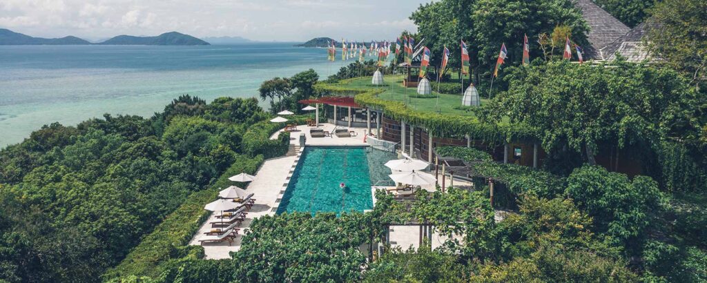 Infinity pool at Kamalaya Koh Samui wellness sanctuary overlooking the Gulf of Thailand